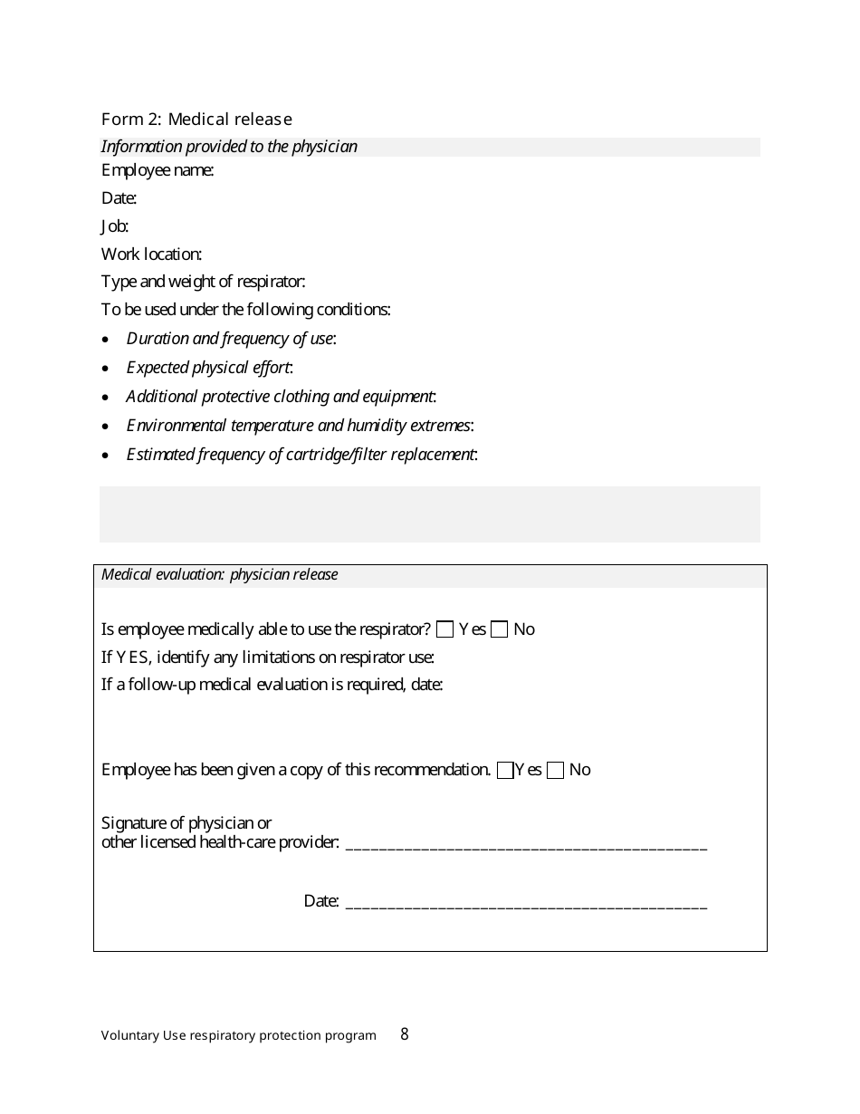 Oregon Respiratory Protection Program for the Voluntary Use of