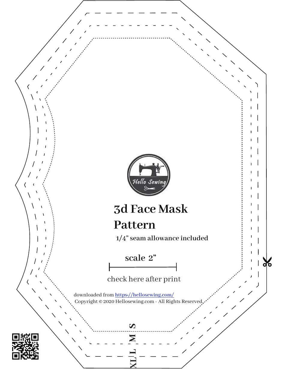 3d Face Mask Sewing Pattern Template, Page 1