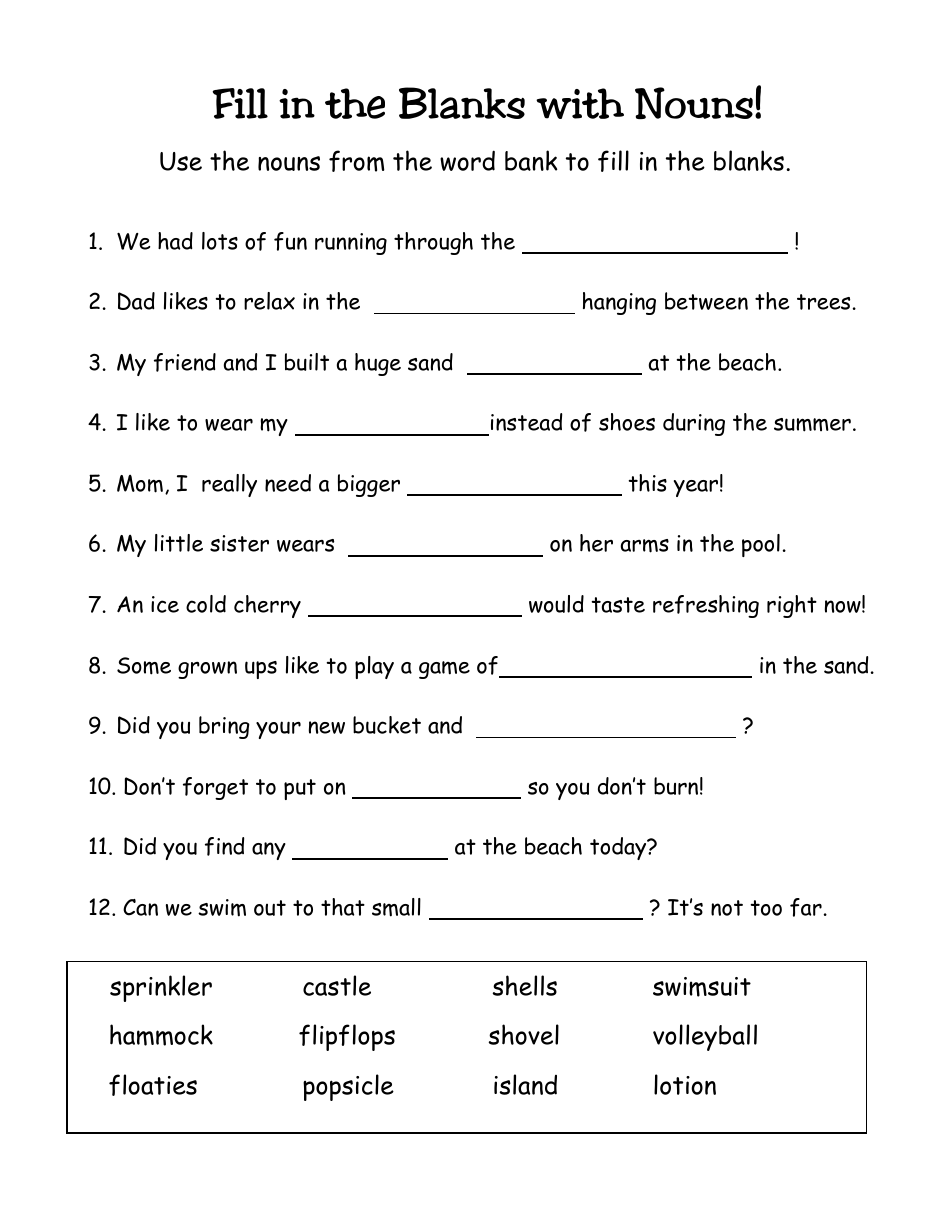Parts of Speech Activity Worksheet, Page 6