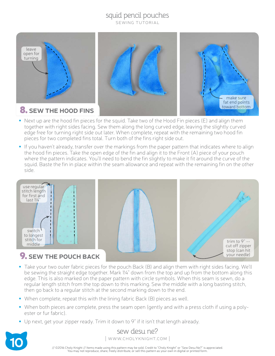 Squid Pencil Pouches Sewing Pattern Templates, Page 10