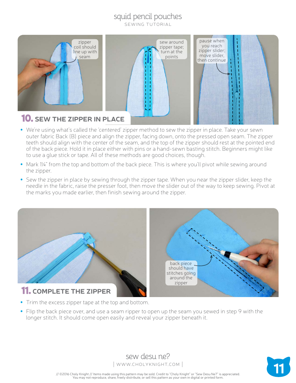 Squid Pencil Pouches Sewing Pattern Templates, Page 11