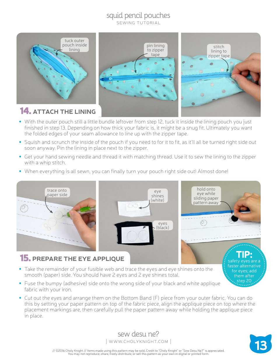 Squid Pencil Pouches Sewing Pattern Templates, Page 13