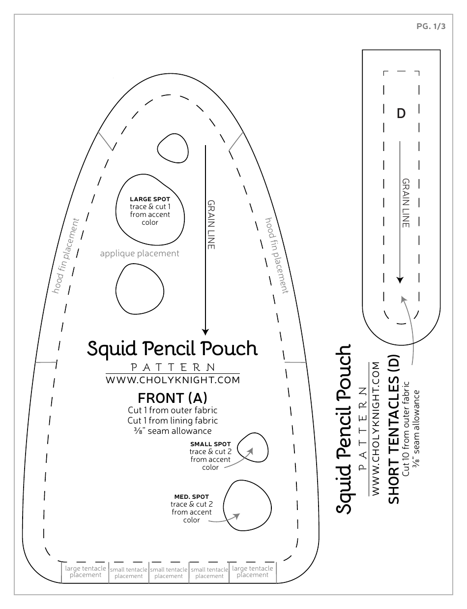 Squid Pencil Pouches Sewing Pattern Templates, Page 17