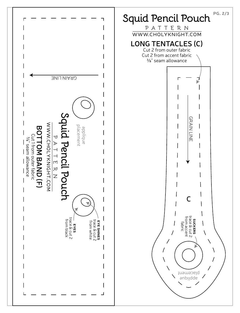 Squid Pencil Pouches Sewing Pattern Templates, Page 18