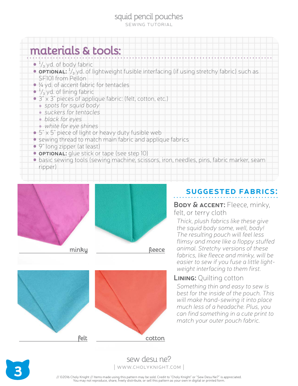 Squid Pencil Pouches Sewing Pattern Templates, Page 3