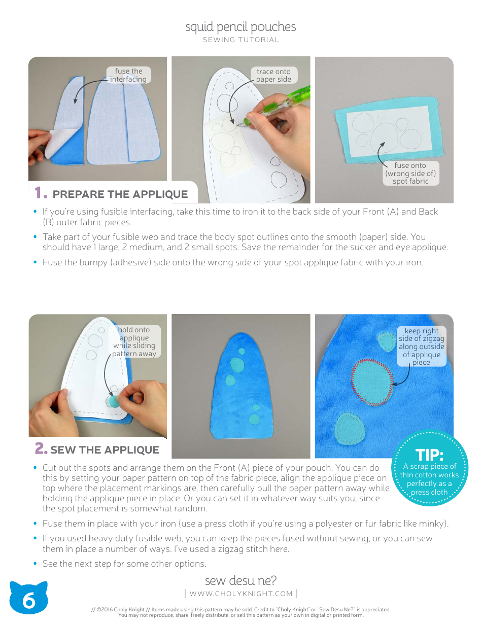 Squid Pencil Pouches Sewing Pattern Templates, Page 6