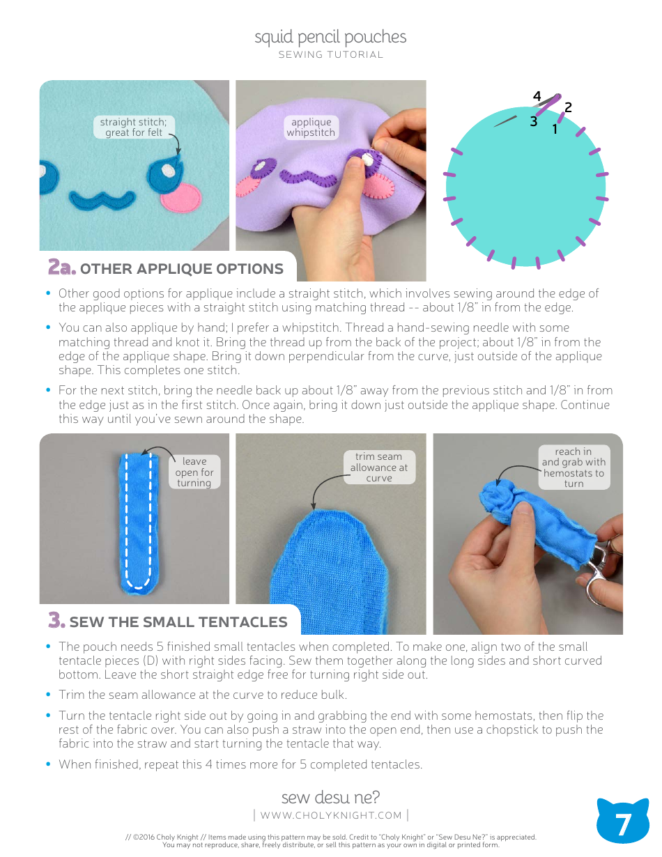 Squid Pencil Pouches Sewing Pattern Templates, Page 7