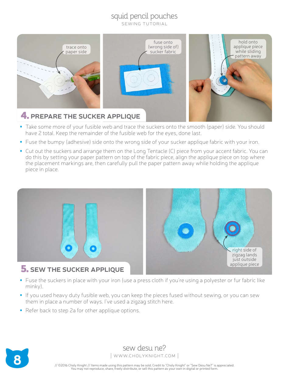 Squid Pencil Pouches Sewing Pattern Templates, Page 8