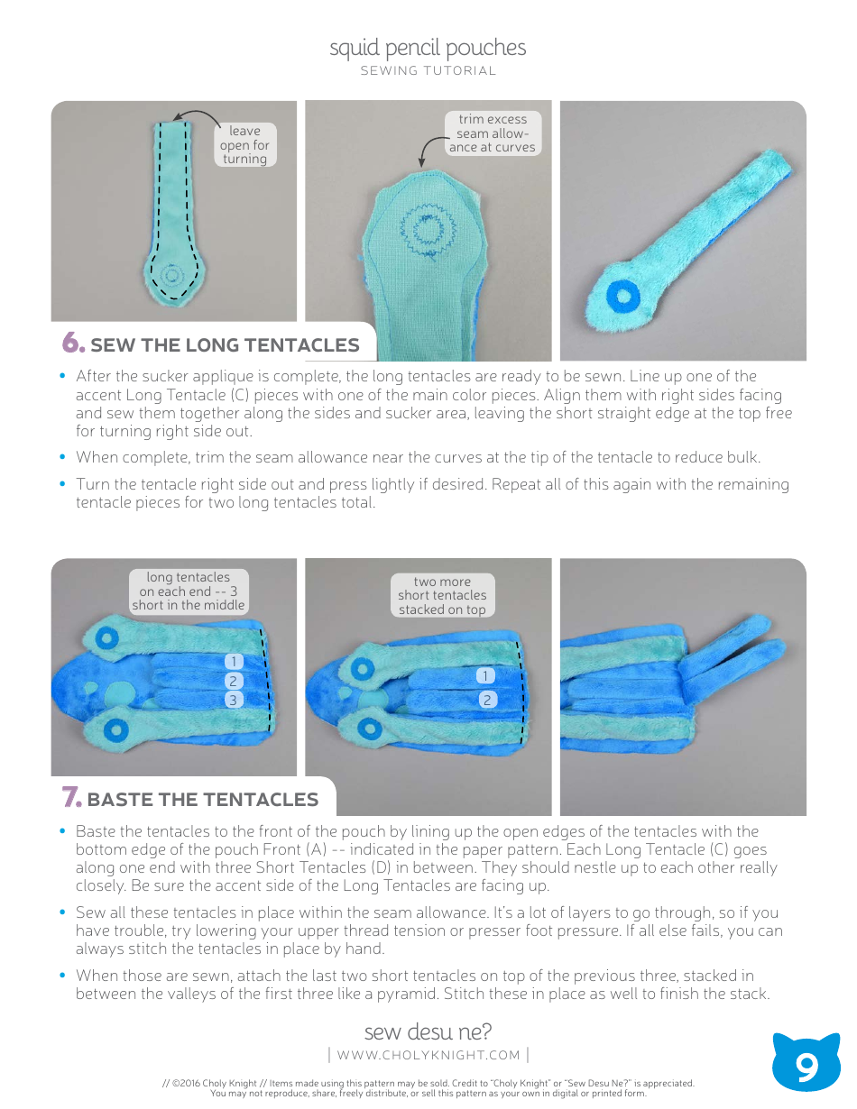 Squid Pencil Pouches Sewing Pattern Templates, Page 9