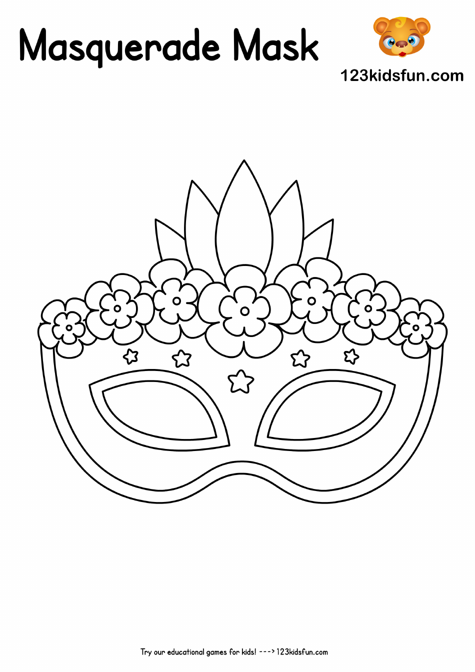 Masquerade Mask Coloring Template - Flowers, Page 1