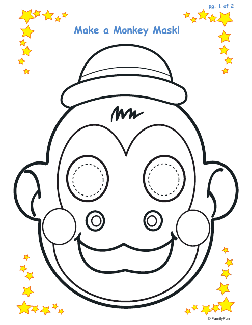Monkey Mask Coloring Template - Stars