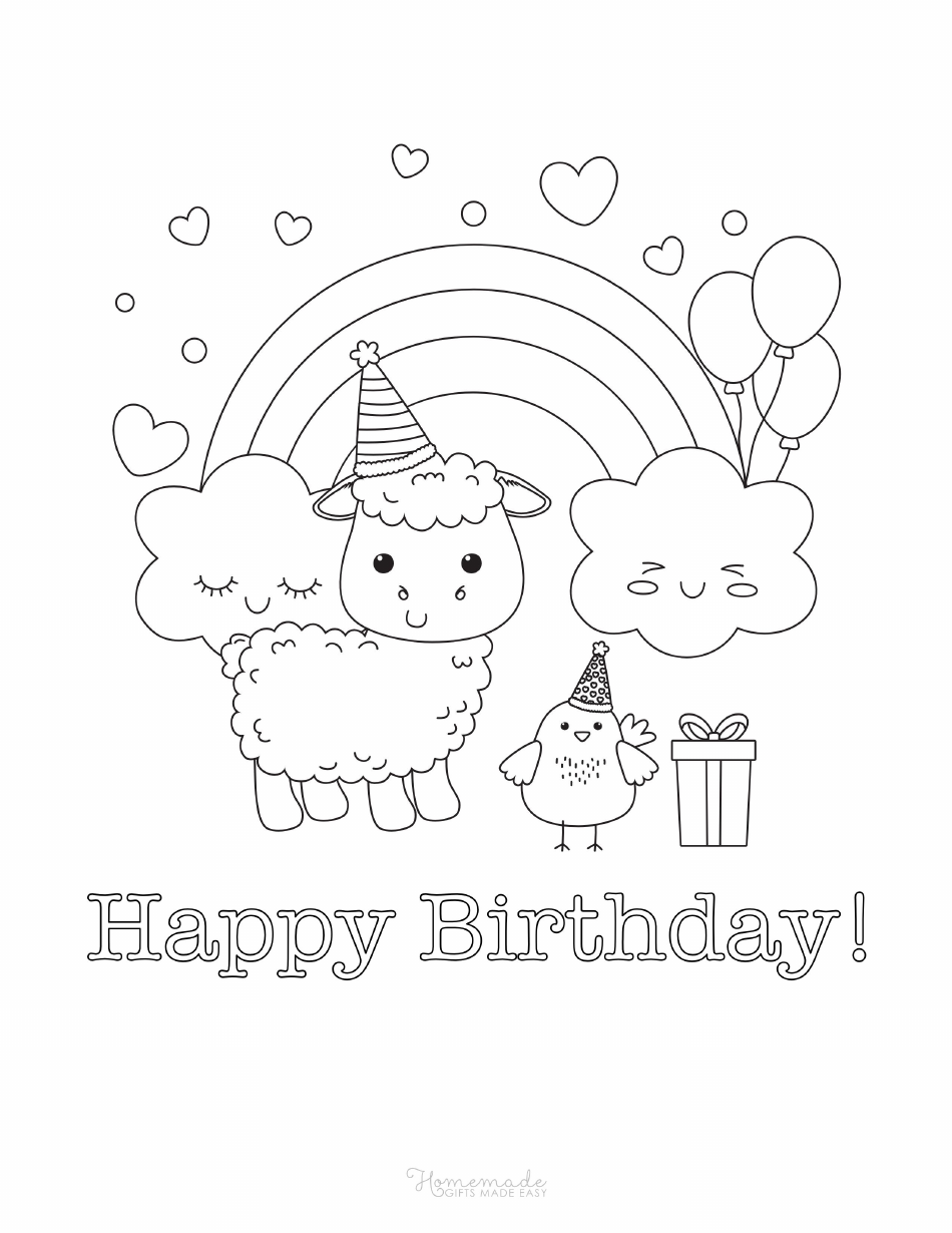 Rainbow Happy Birthday Coloring Page, Page 1