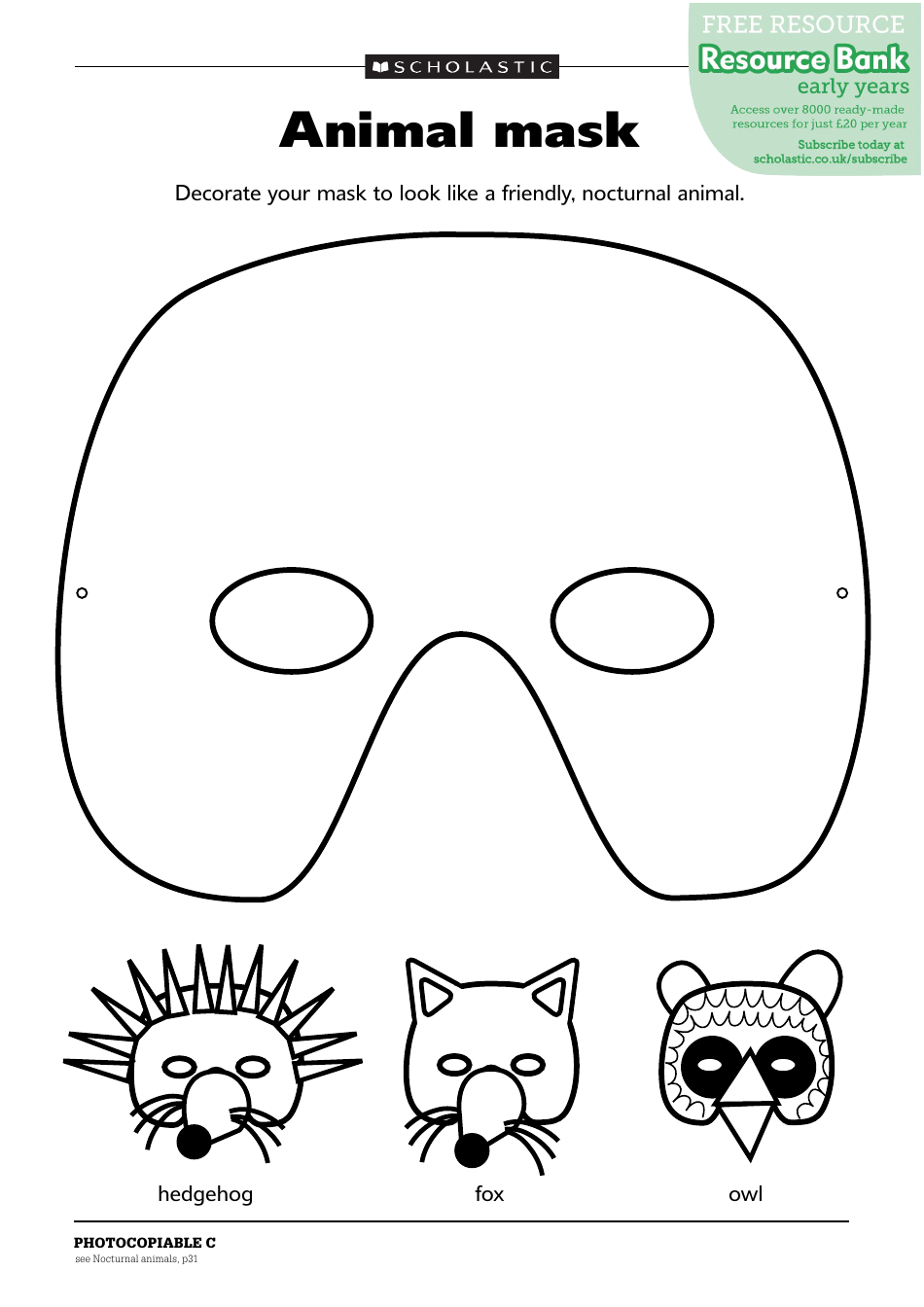 Nocturnal Animal Mask Design Template, Page 1