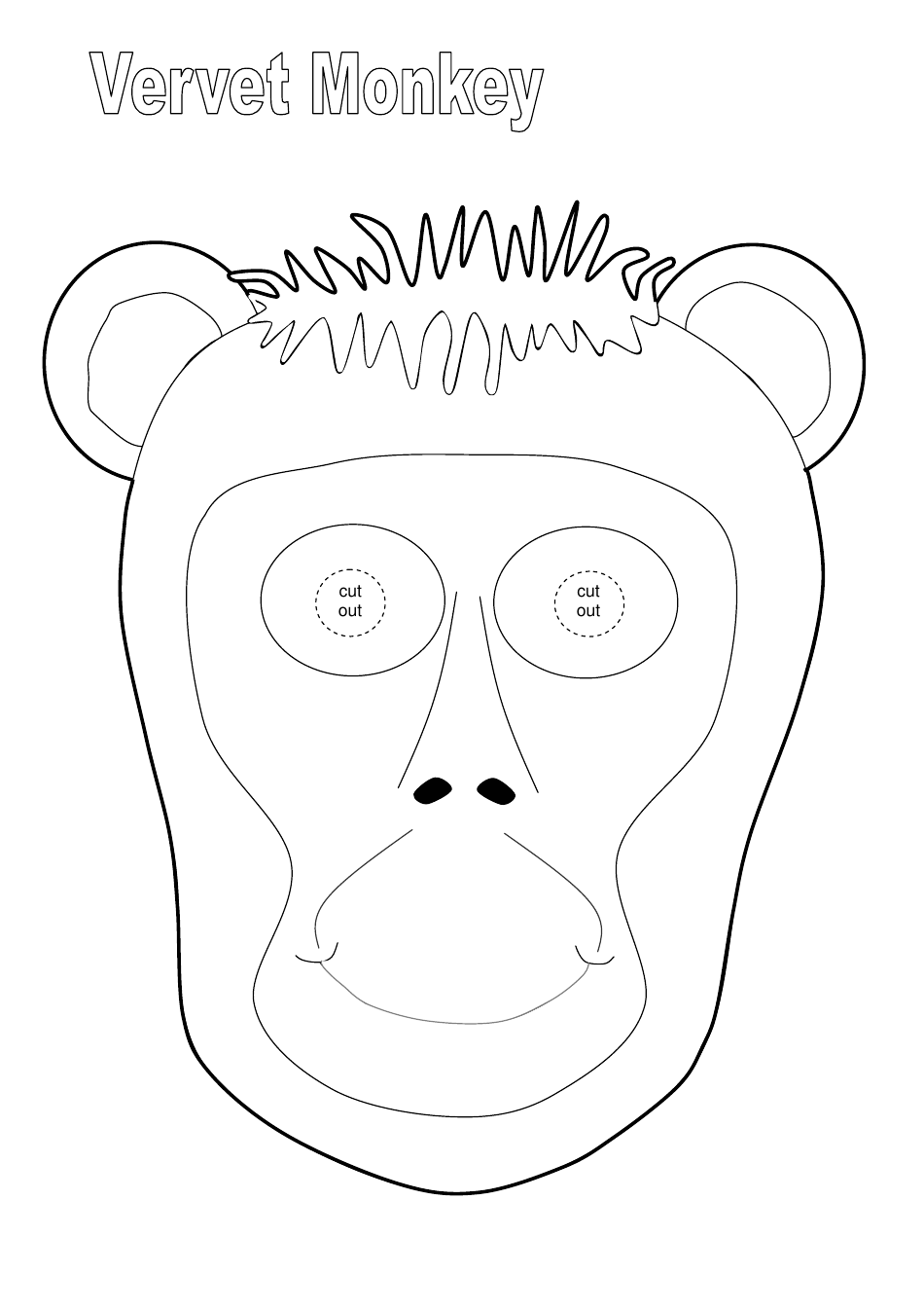 Vervet Monkey Mask Coloring Template, Page 1