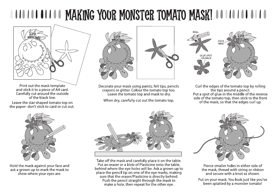 Monster Tomato Mask Coloring Template, Page 1