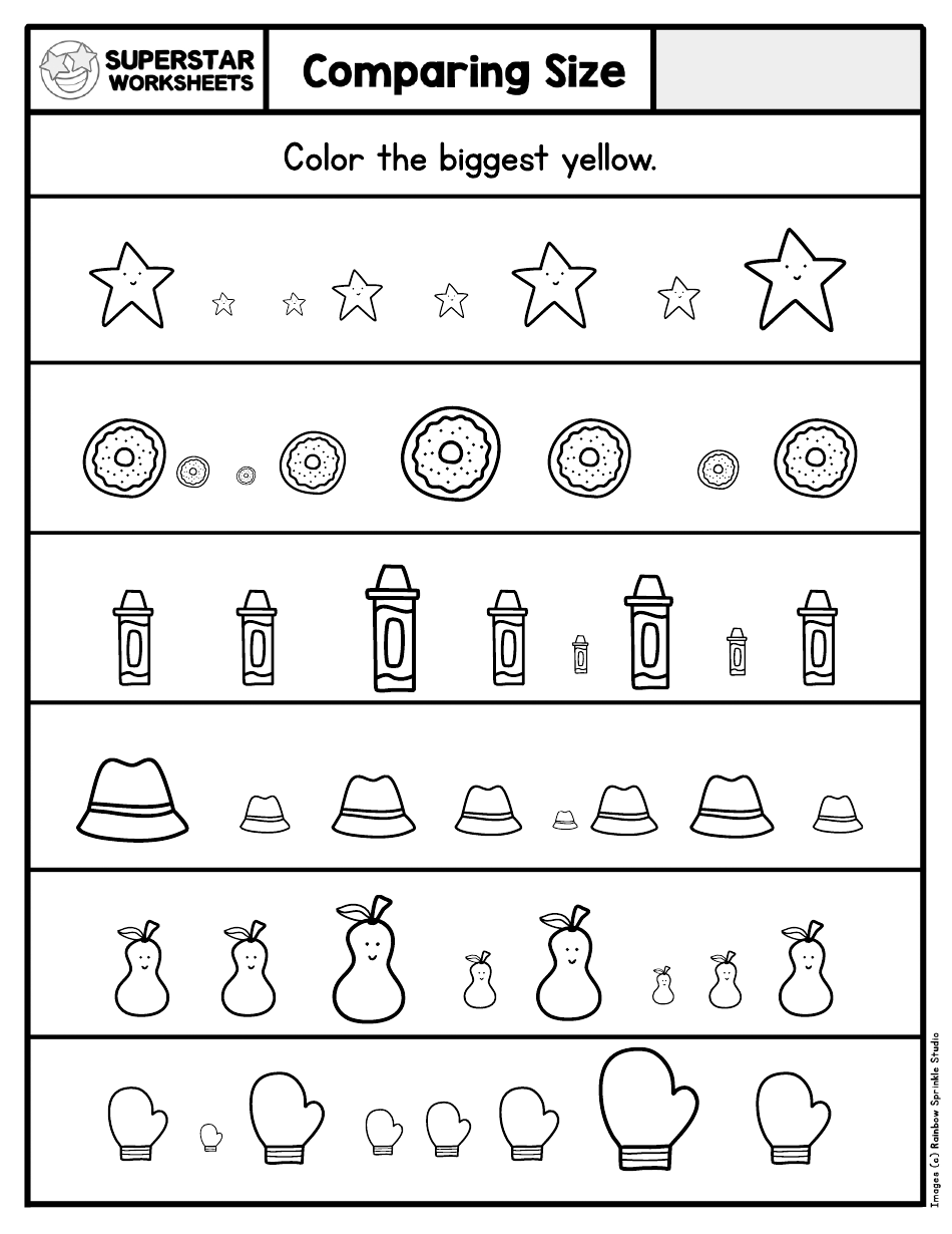 Comparing Size Coloring Worksheet, Page 1