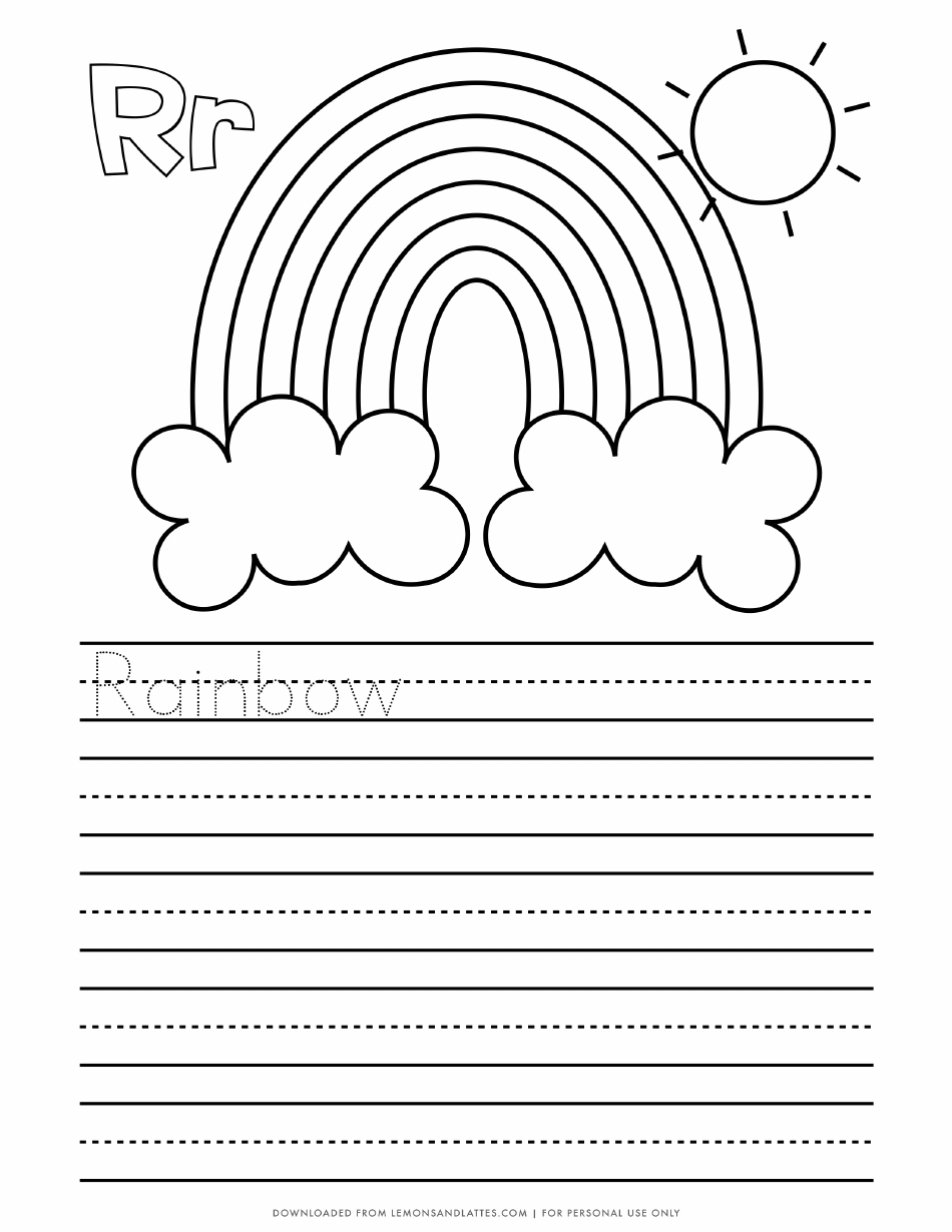 Rainbow Handwriting Practice Sheet, Page 1