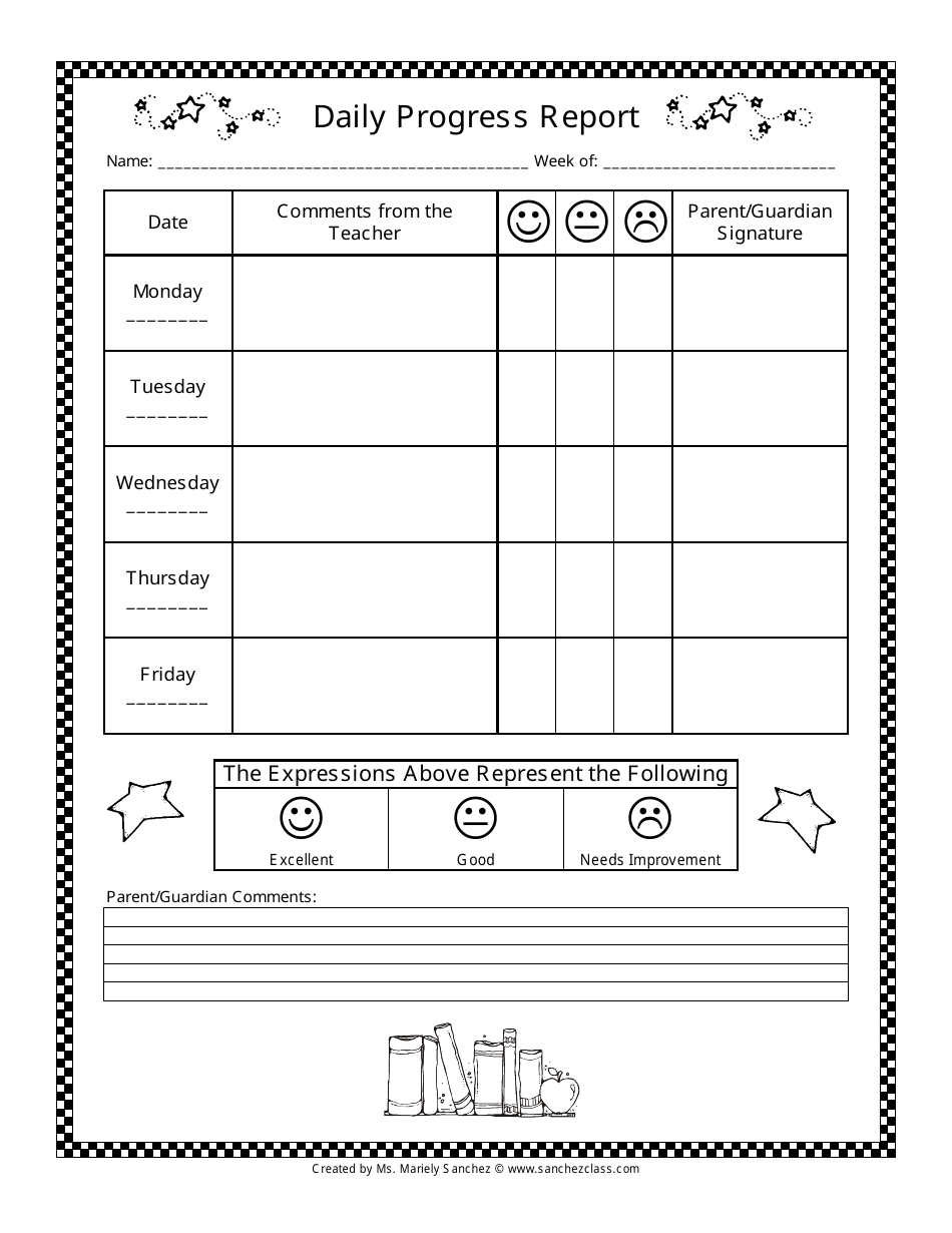 Daily Progress Report Template Download Printable PDF  Templateroller Within Preschool Weekly Report Template