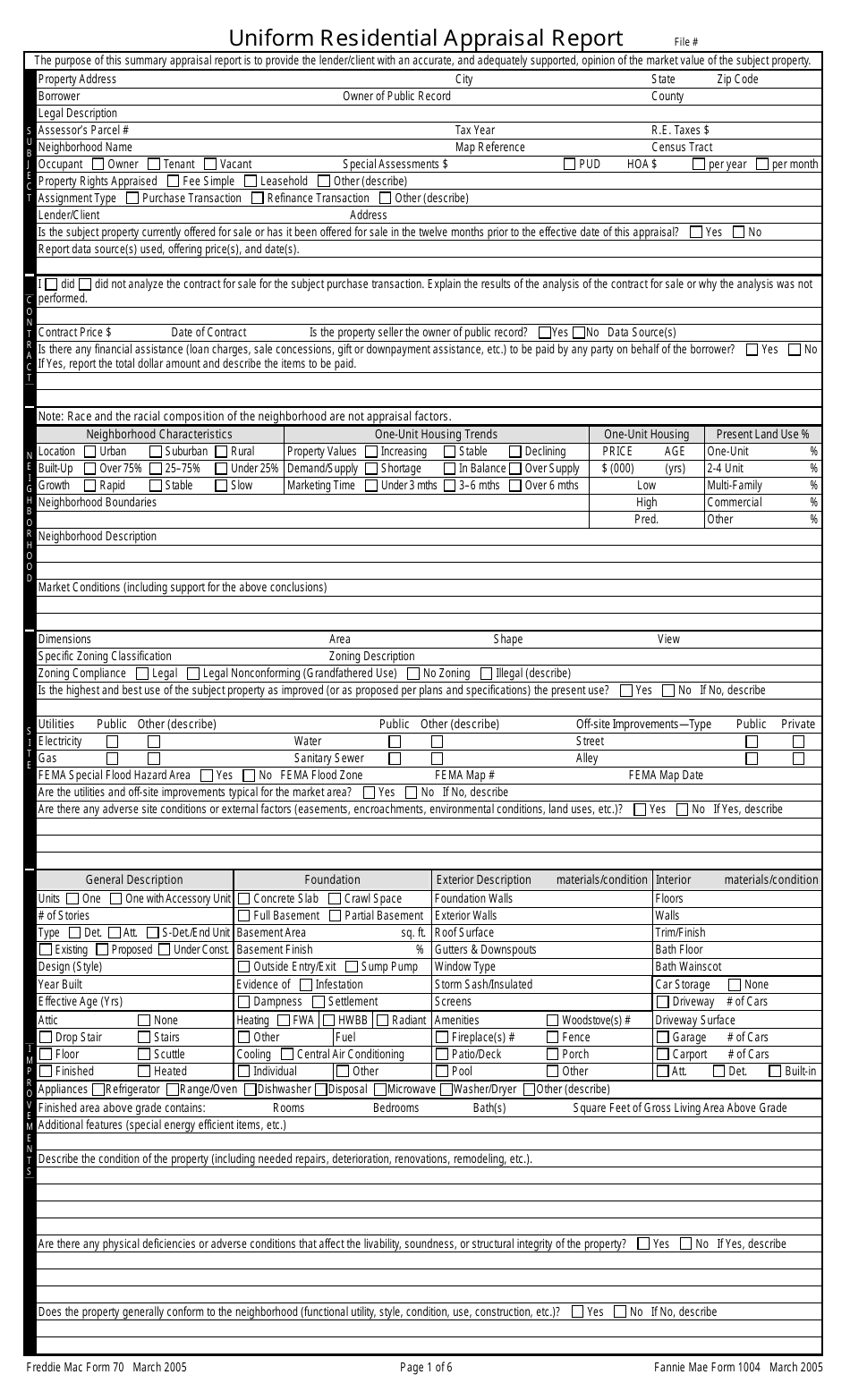 Fannie Mae Form 1004 Uniform Residential Appraisal Report, Page 1