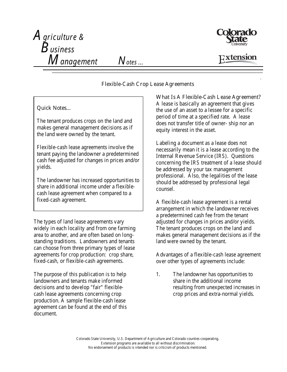 Flexible-Cash Crop Lease Agreement Template, Page 1