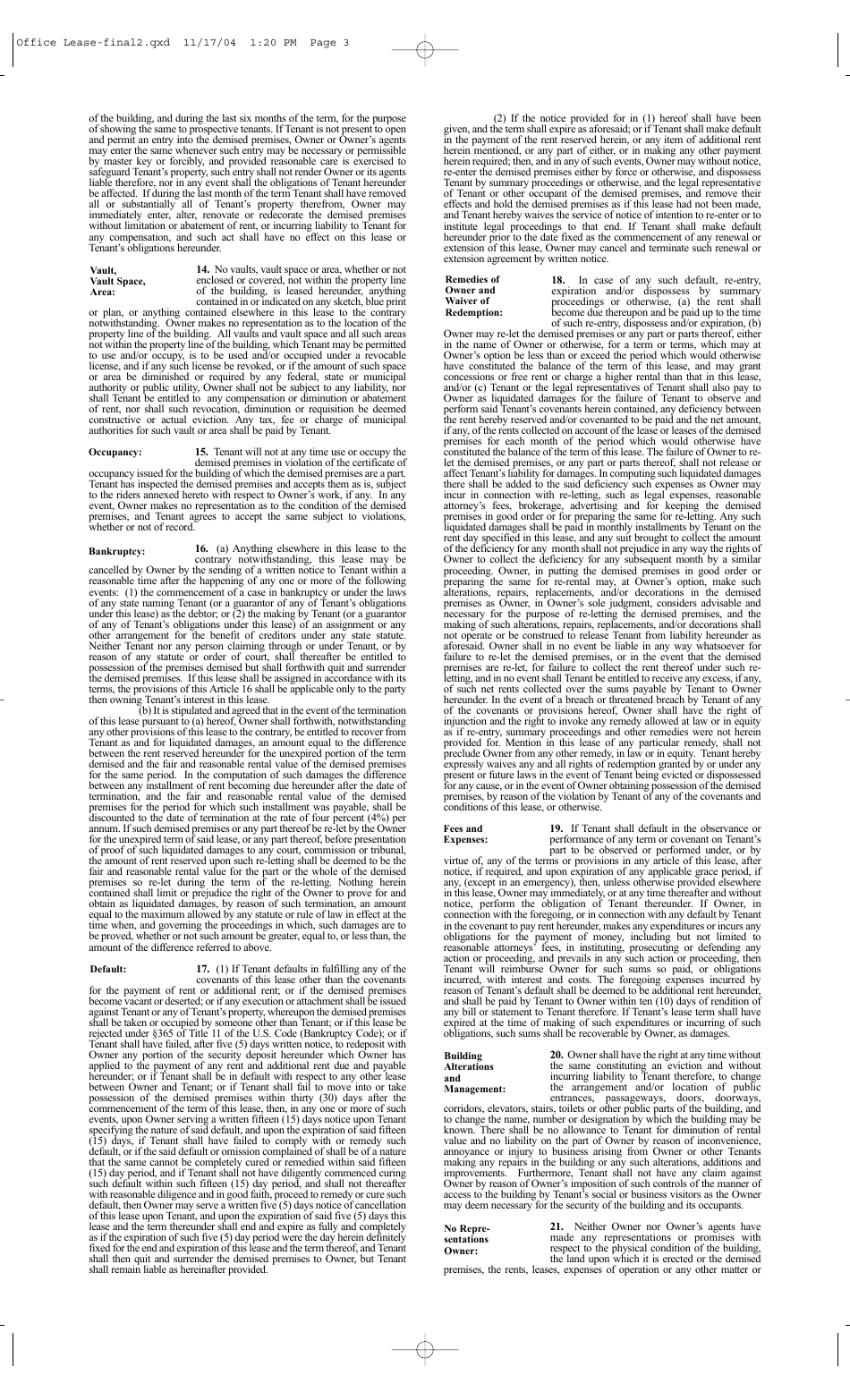 Standard Form of Office Lease - the Real Estate Board of New York, Inc - New York, Page 3