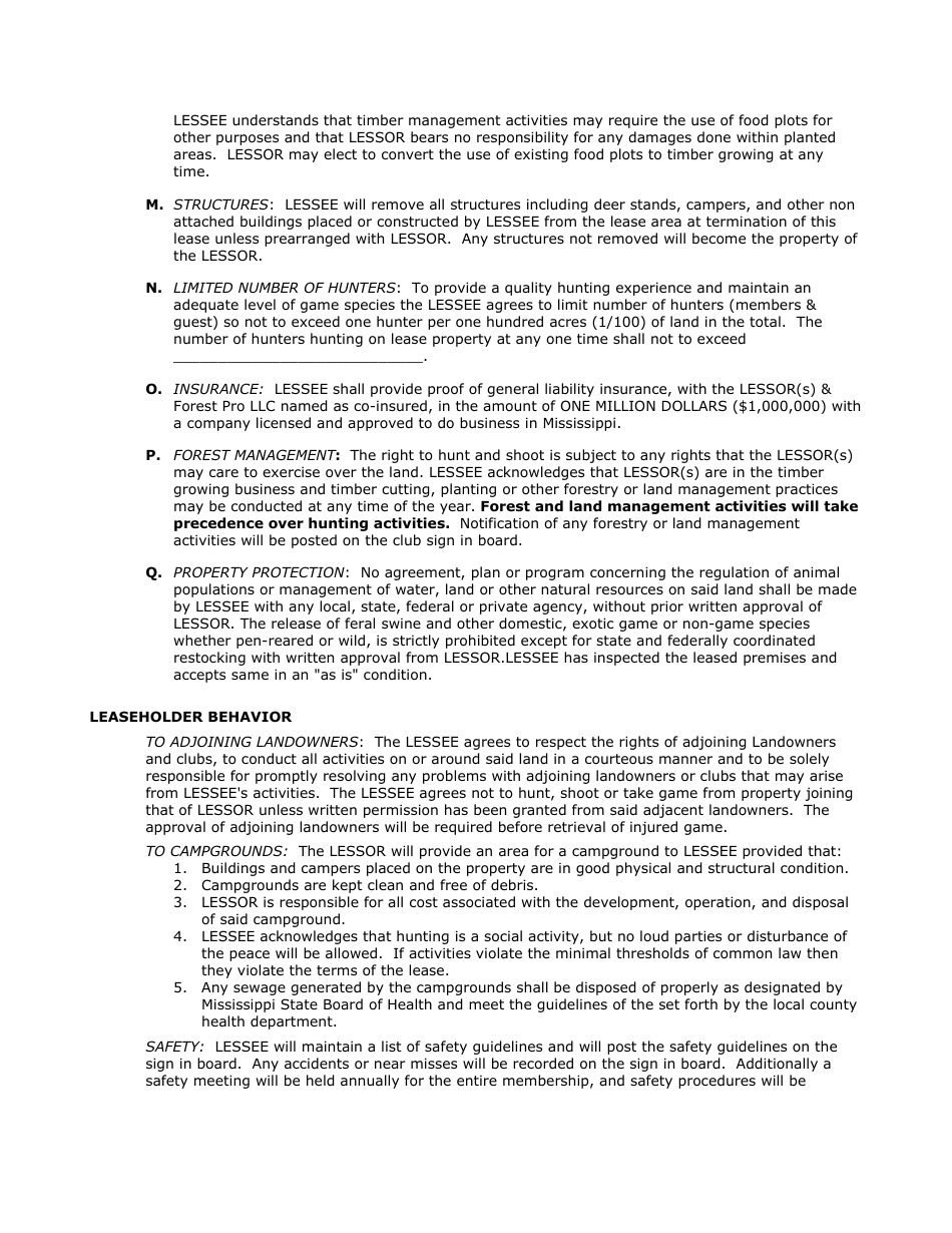 Mississippi Hunting Lease Form Fill Out, Sign Online and Download PDF