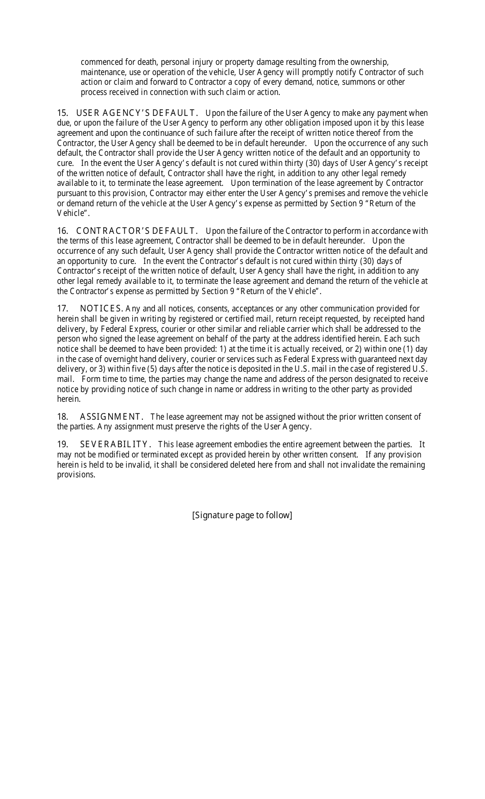 User Agency Vehicle Open End (Financial) Lease Agreement Form - Georgia (United States), Page 5