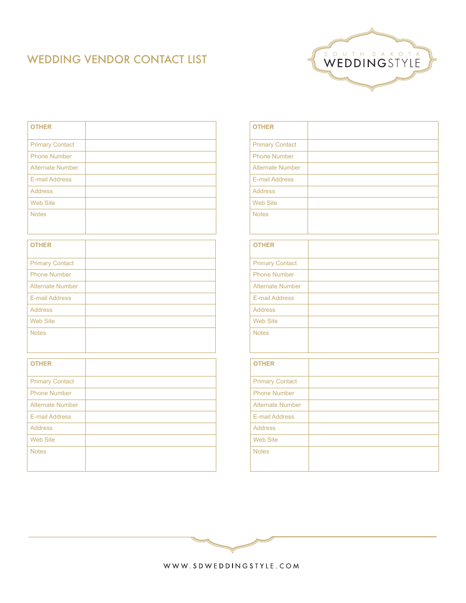 Wedding Vendor Contact List Template - Weddingstyle, Page 5