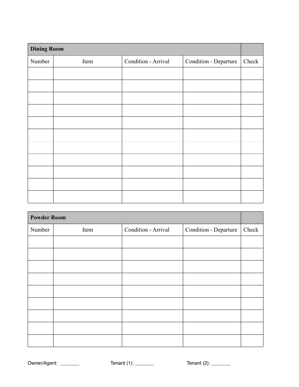 Rental Property Inventory Checklist Template - Lines and Table Download ...