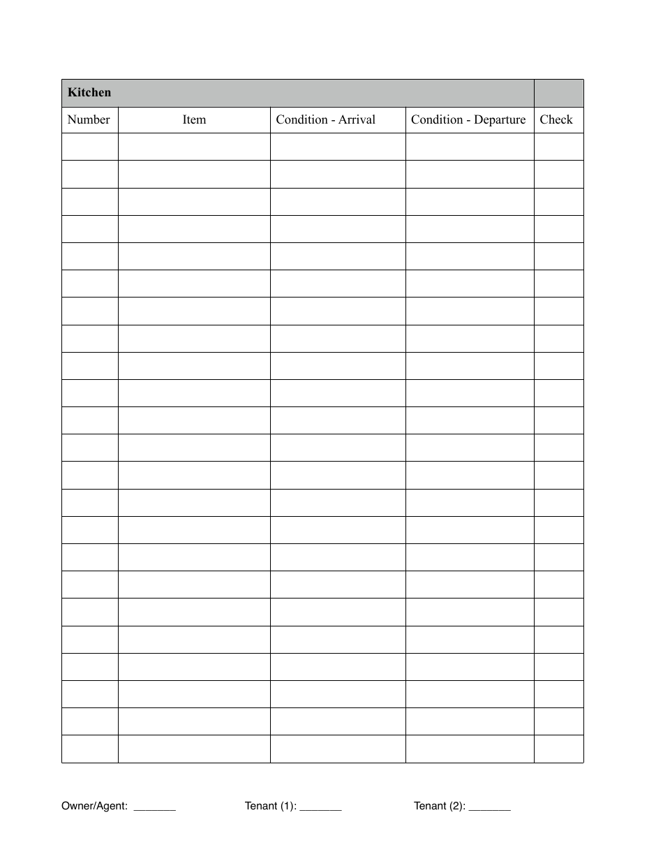 Rental Property Inventory Checklist Template - Lines and Table, Page 3