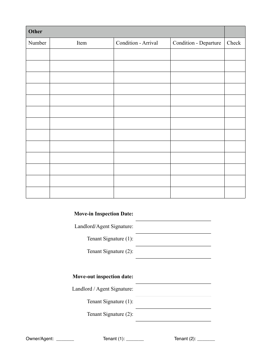 Rental Property Inventory Checklist Template - Lines and Table Download ...