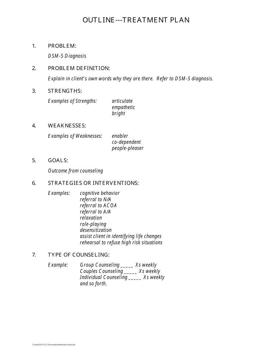 Treatment Plan Template, Page 1