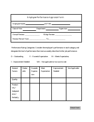 Employee Performance Appraisal Form - Rating Categories