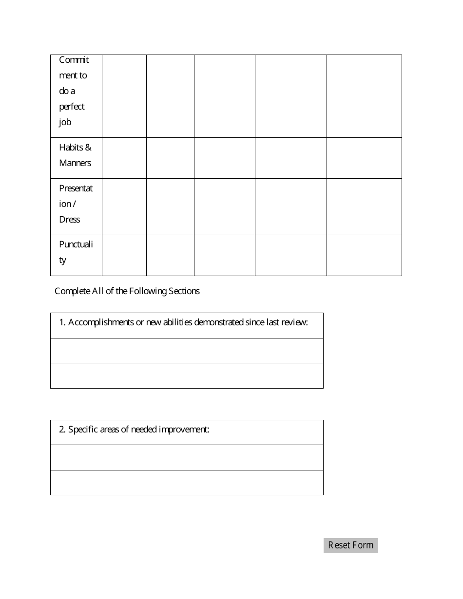 Employee Performance Appraisal Form - Rating Categories, Page 3