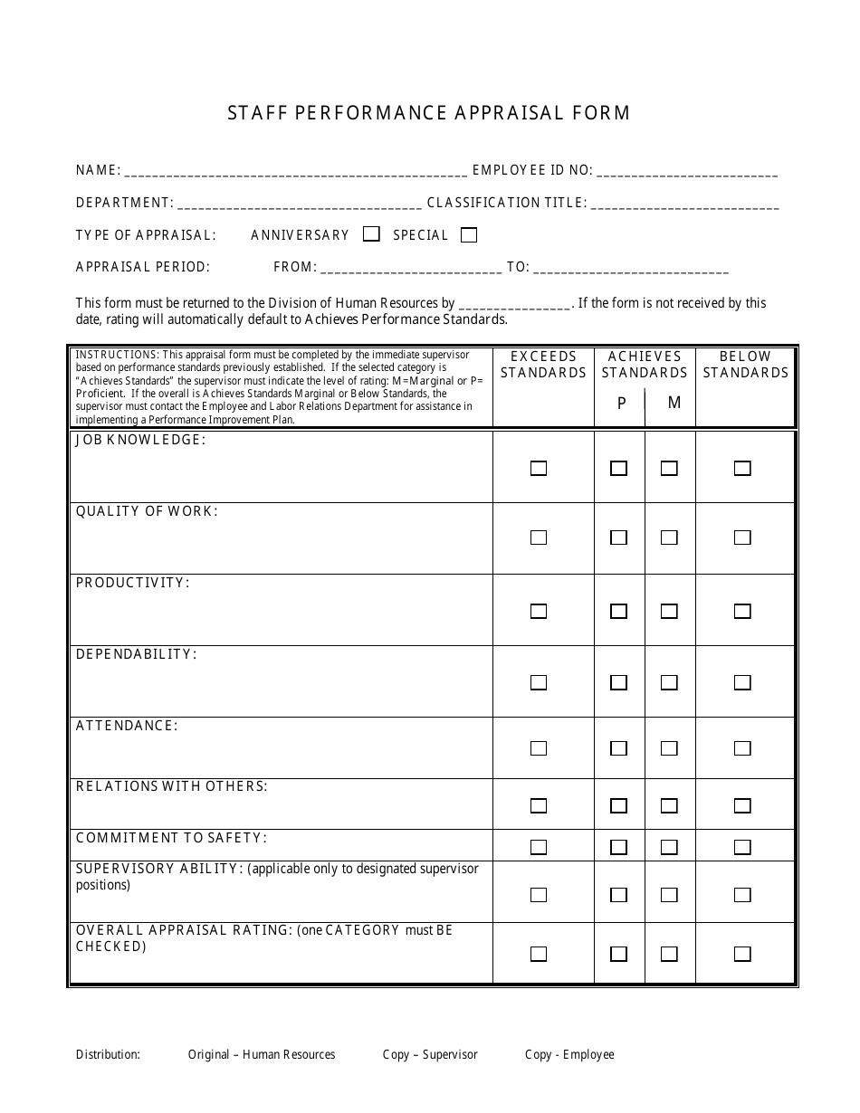 Staff Performance Appraisal Form, Page 1