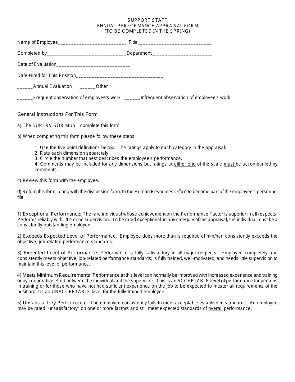 Annual Performance Appraisal Form, Page 1