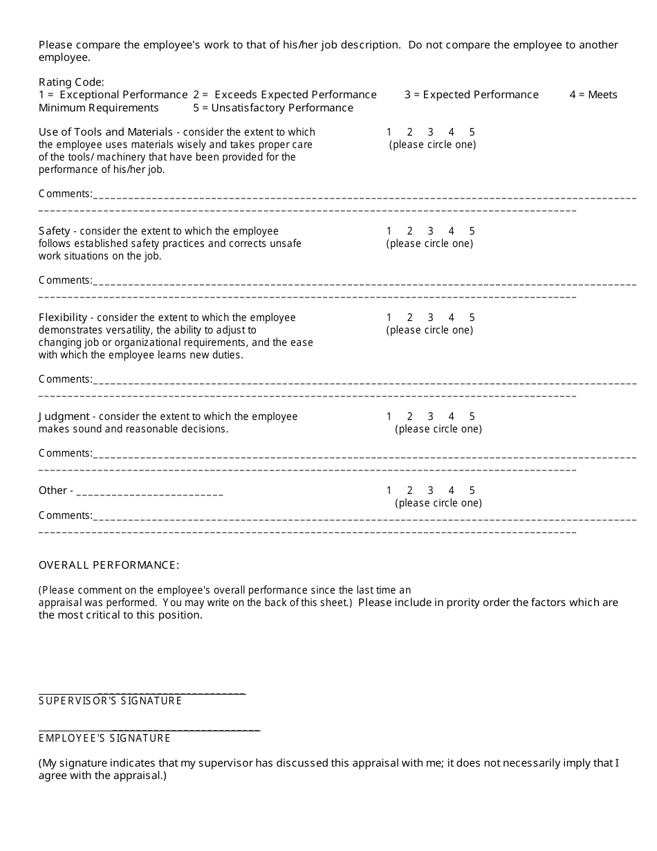 Annual Performance Appraisal Form, Page 3