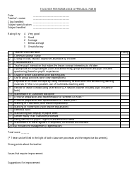 Document preview: Teacher Performance Appraisal Form