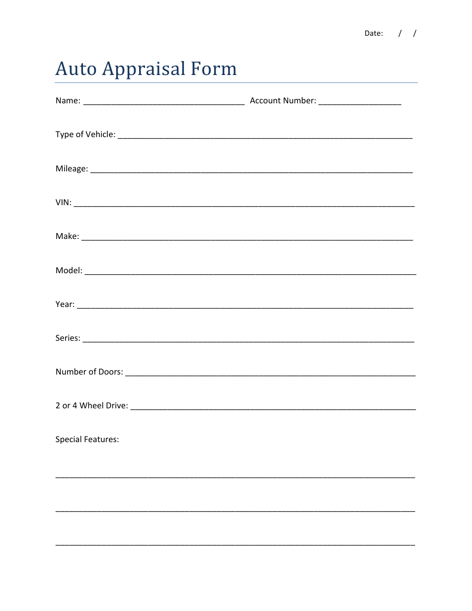 Auto Appraisal Form, Page 1