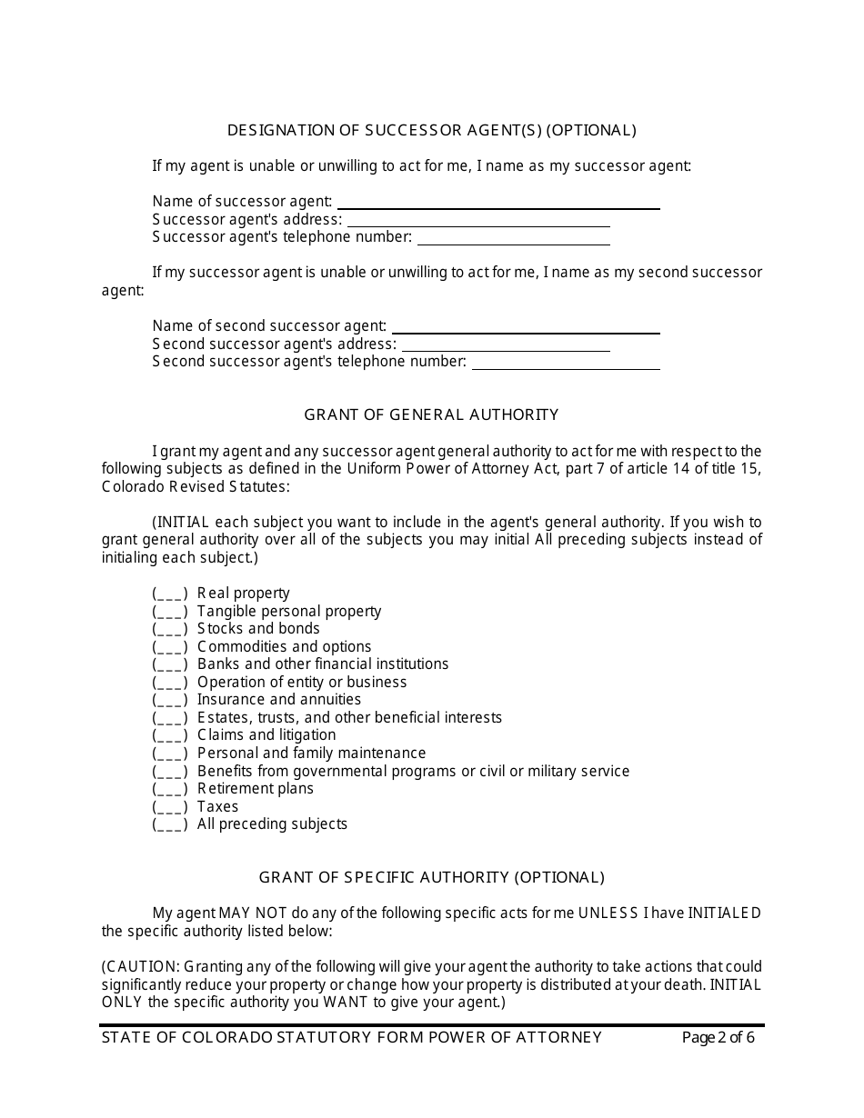 Colorado Power Of Attorney Form - Statutory Form - Fill Out, Sign 