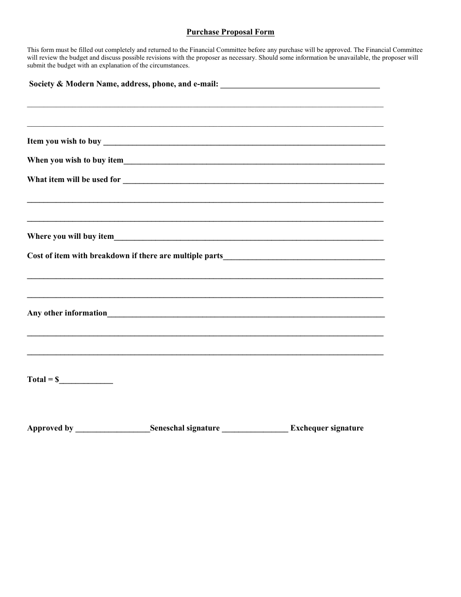 Purchase Proposal Form, Page 1
