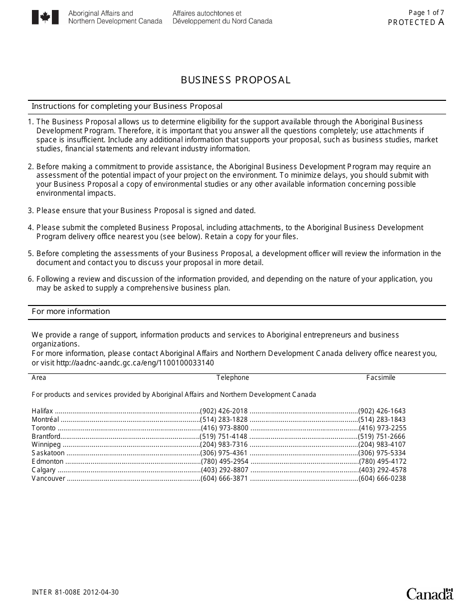 Form 81-008E Business Proposal Form - Canada, Page 1