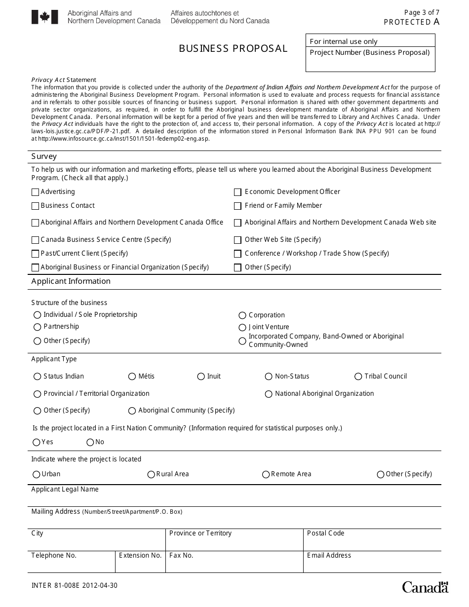 Form 81-008E Business Proposal Form - Canada, Page 3