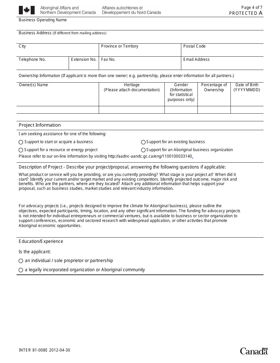 Form 81-008E Business Proposal Form - Canada, Page 4