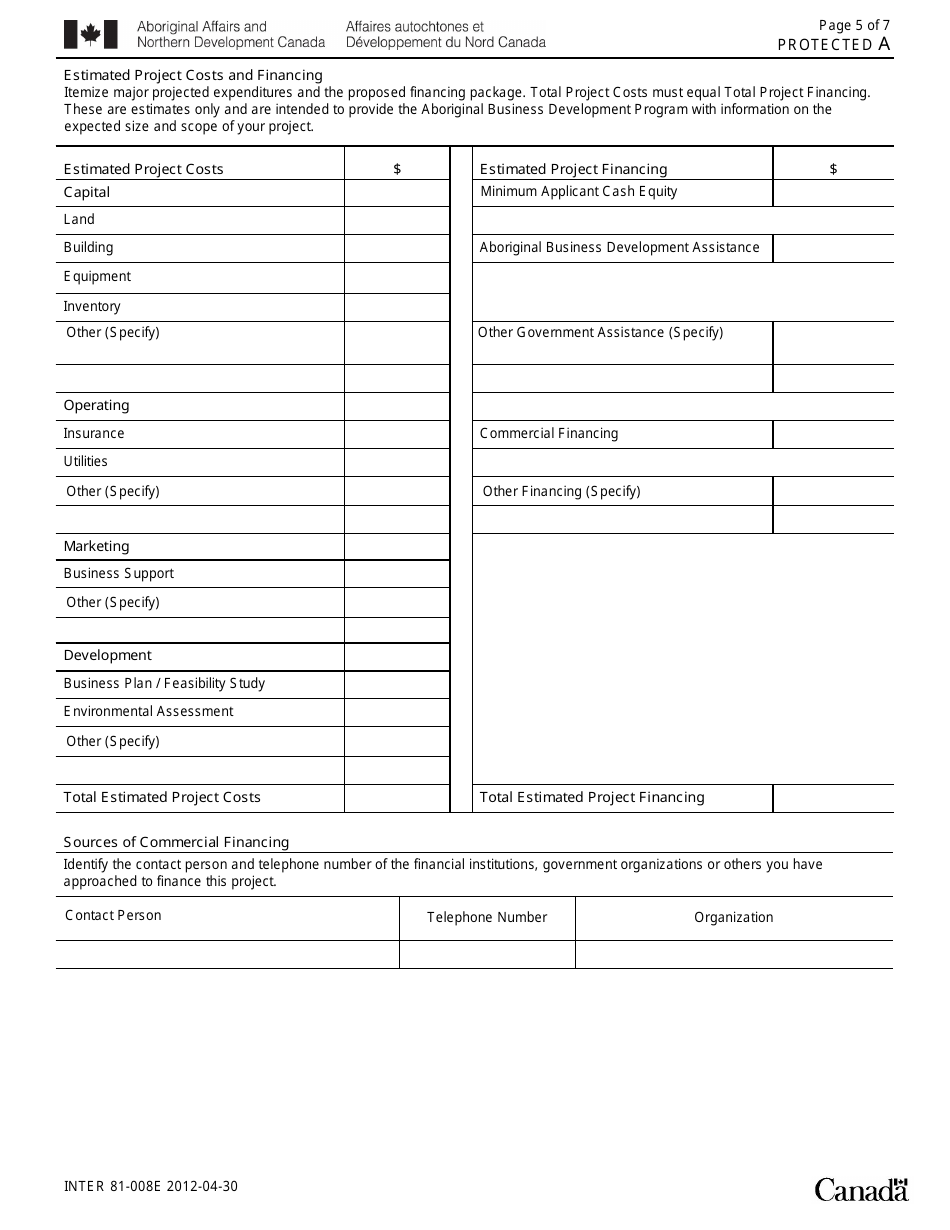 Form 81-008E Business Proposal Form - Canada, Page 5