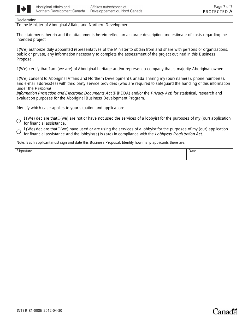 Form 81-008E Business Proposal Form - Canada, Page 7