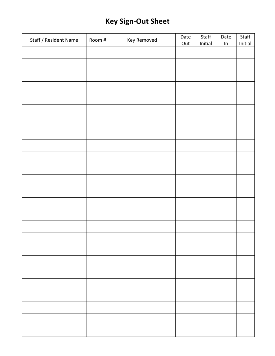 Key Sign-Out Sheet Template, Page 1