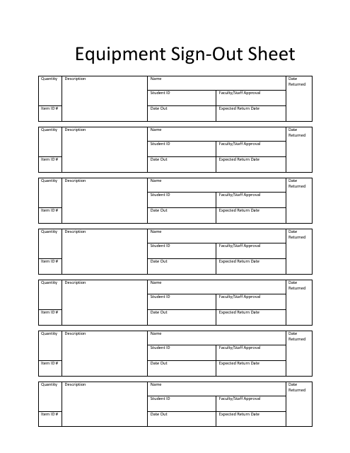 &quot;Equipment Sign-Out Sheet Template&quot; Download Pdf