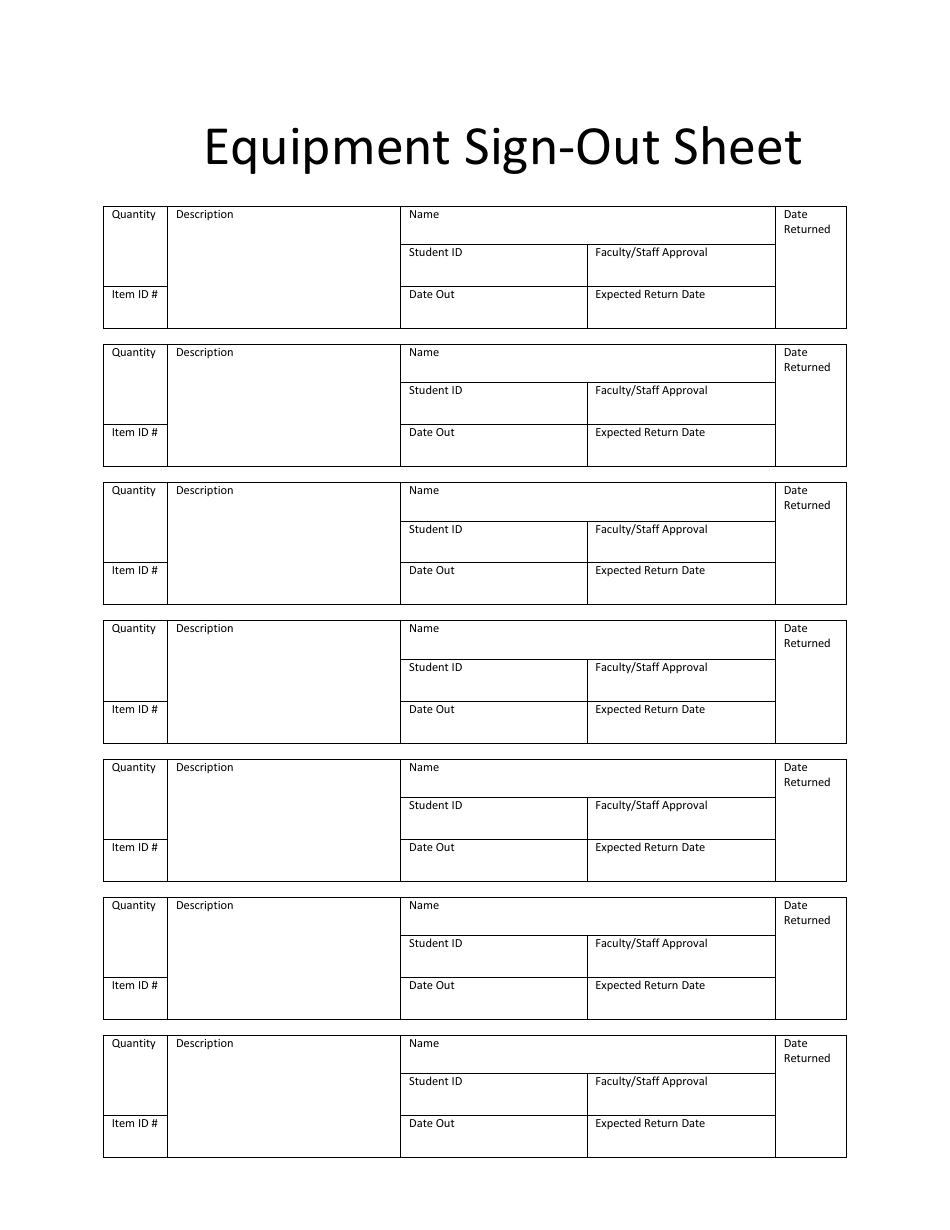 Equipment Sign-Out Sheet Template, Page 1