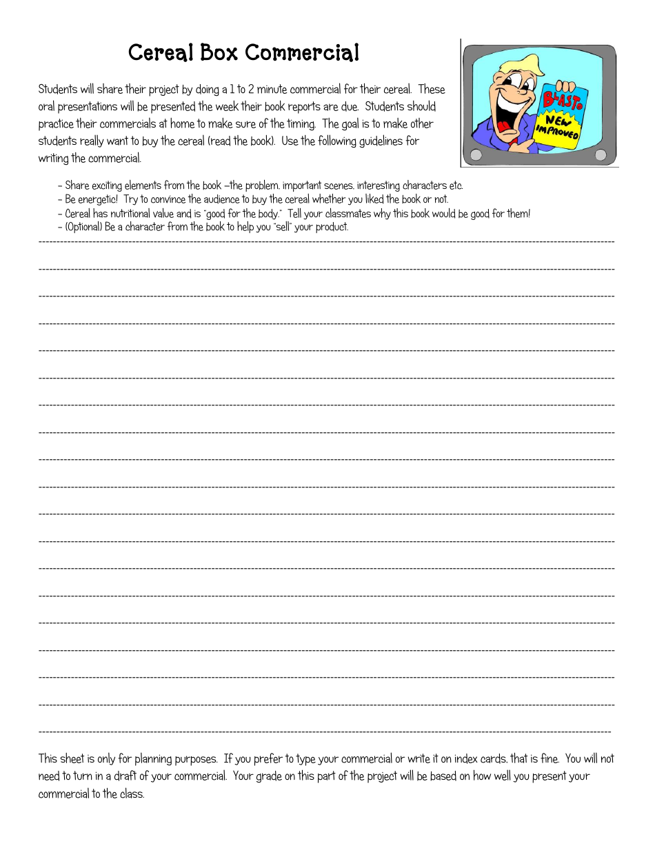 Cereal Box Book Report Template - With Picture, Page 2